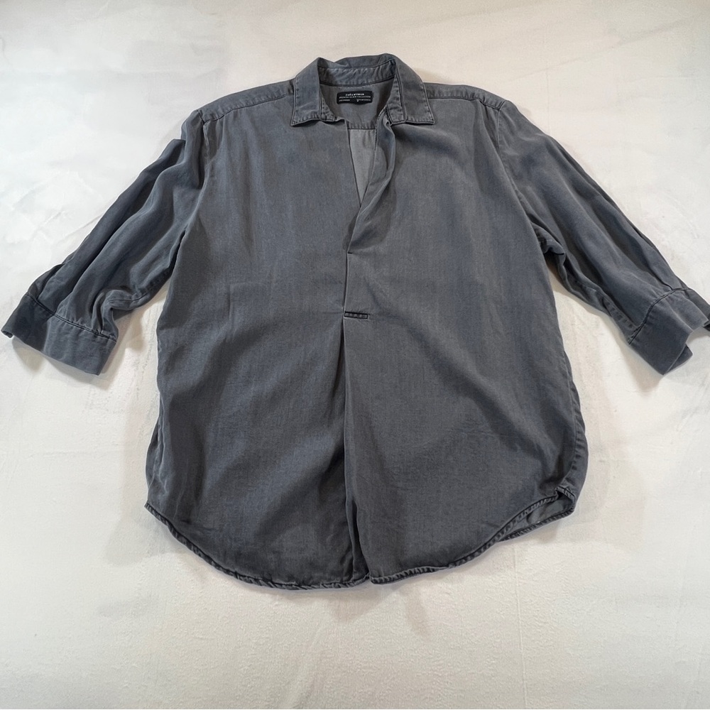 Zara Metallic Gray Denim Shirt